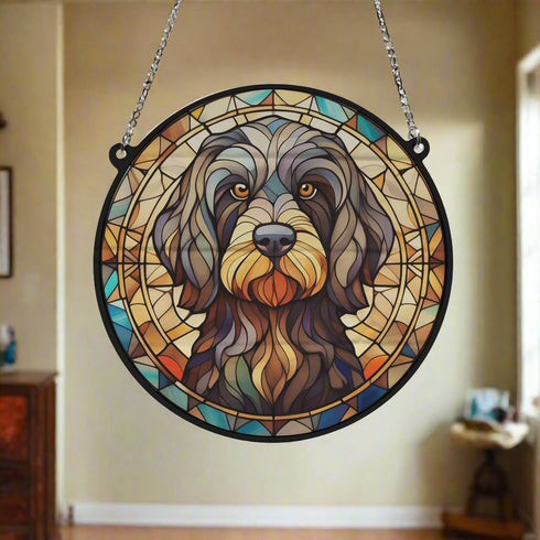 Cockapoo Black Stained Glass Effect Suncatcher